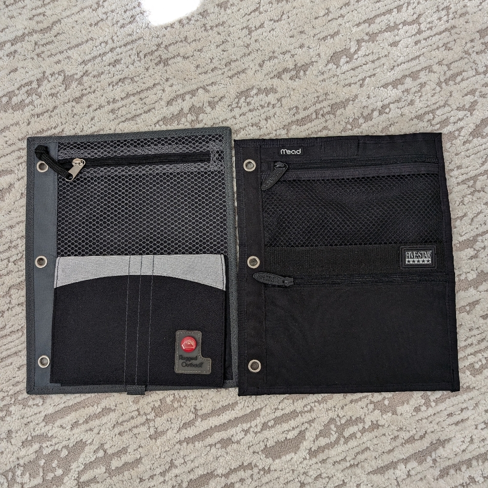 Vtg Rugged Outback 3 Ring Binder, zip pouches w covered id, Mead 5 Star Pockets